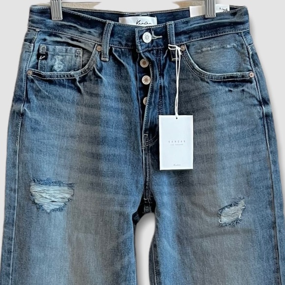 KanCan 90s High Rise Flare Leg Jeans Distressed Wide Leg Medium Wash Denim Y2K - Picture 10 of 12